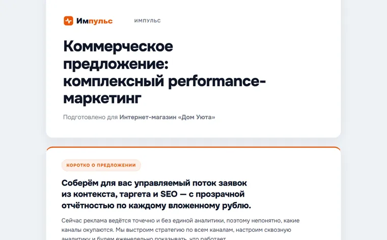 Пример КП: комплексный performance-маркетинг